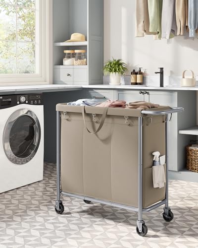 SONGMICS Laundry Basket With Wheels, 3-Section Hamper - Image 2