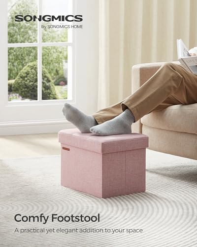 SONGMICS Small Folding Storage Ottoman, Jelly Pink ULSF102R01 - Image 3