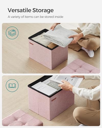 SONGMICS Small Folding Storage Ottoman, Jelly Pink ULSF102R01 - Image 5