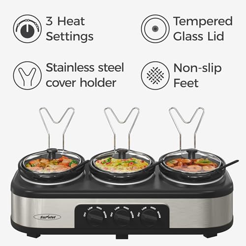 Sunvivi Triple Slow Cooker & Buffet Server, 4.5 QT - Image 2