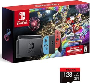 Nintendo Switch Console Holiday Bundle – Neon Mario, 128GB MicroSD