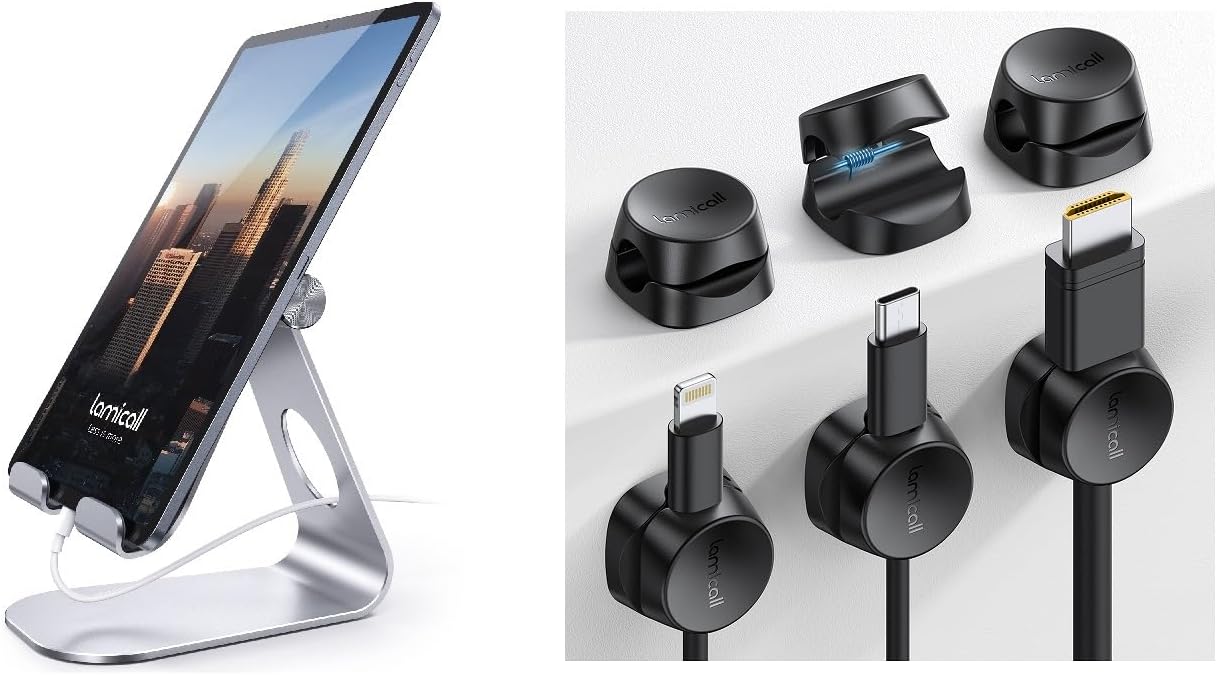 Lamicall Tablet Stand With Cable Clips Organizer