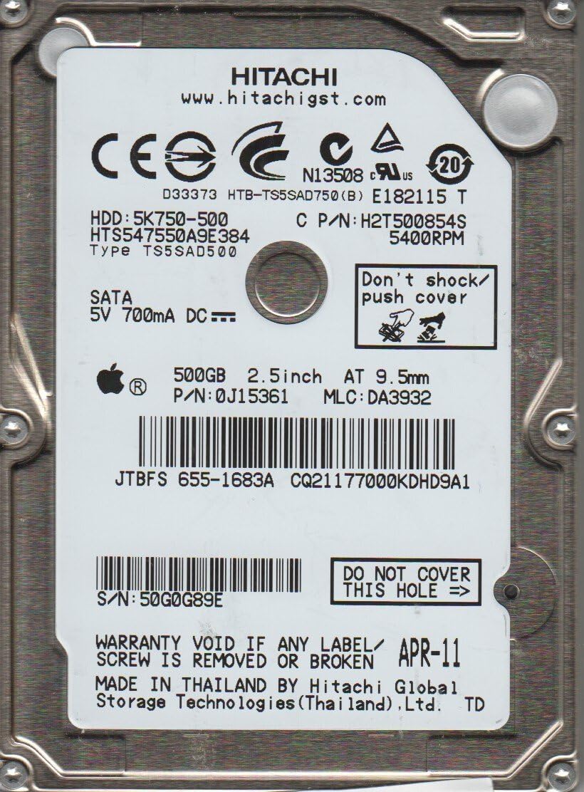 Hitachi Travelstar 5K750 500GB SATA 2.5†OEM HTS547550A9E384