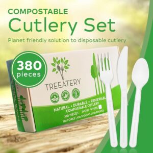 Treeatery Compostable Utensils, 380-Piece Set, Ivory White