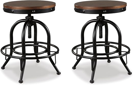 Signature Design by Ashley Valebeck Industrial Adjustable Swivel Barstool, 2 Count