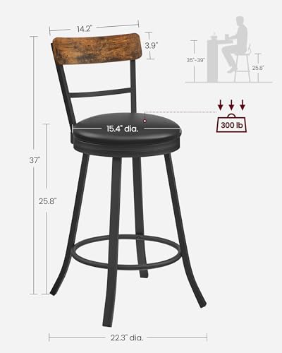 VASAGLE Swivel Bar Stool, Cushioned Seat, Industrial Style - Image 3