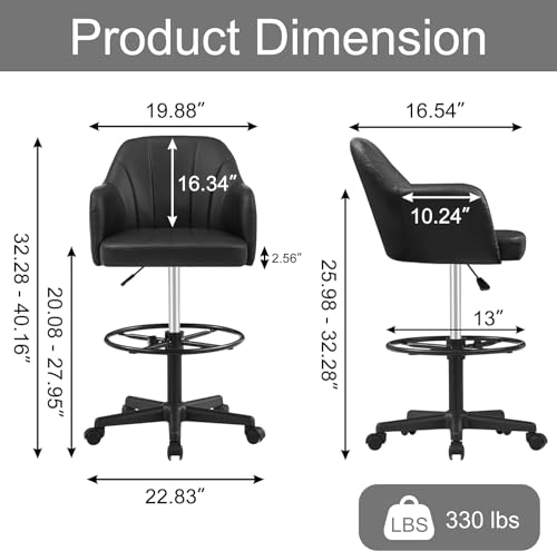 VECELO Home Office Desk Chair, Adjustable Ergonomic Stool, Black - Image 3