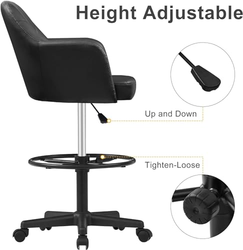 VECELO Home Office Desk Chair, Adjustable Ergonomic Stool, Black - Image 4