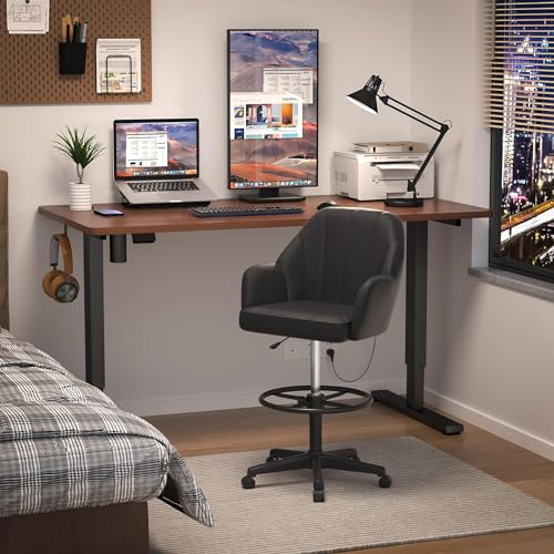 VECELO Home Office Desk Chair, Adjustable Ergonomic Stool, Black - Image 2