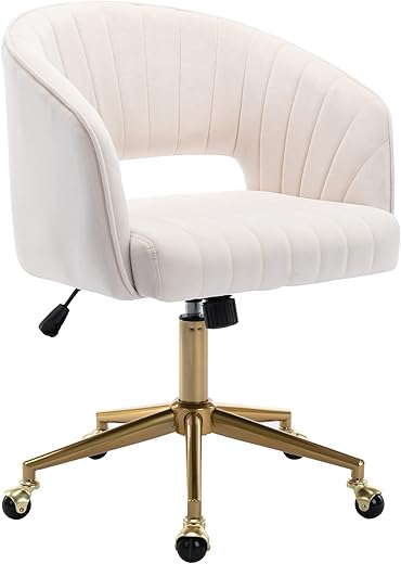 KCC Velvet Swivel Desk Chair with Gold Base