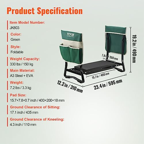 VEVOR Folding Garden Kneeler And Seat With Tool Bags - Image 3