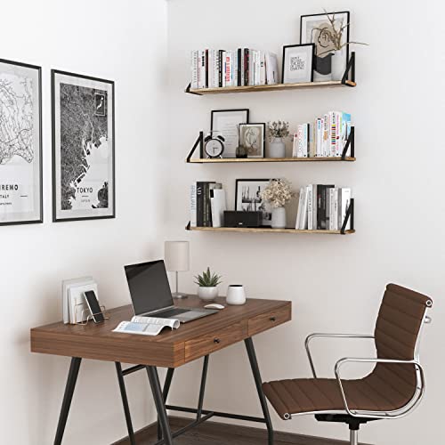 Wallniture Bora 36 Inch Burned Wood Floating Shelves - Image 2