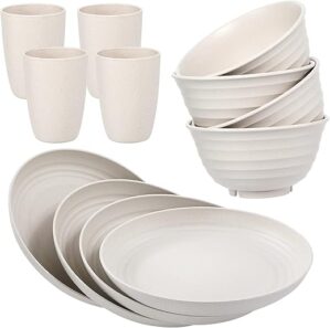 Wwyybfk Wheat Straw Dinnerware Sets, Microwave Safe