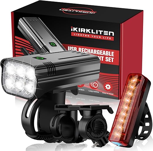 iKirkLiten 9500 Lumens USB Rechargeable Bike Lights