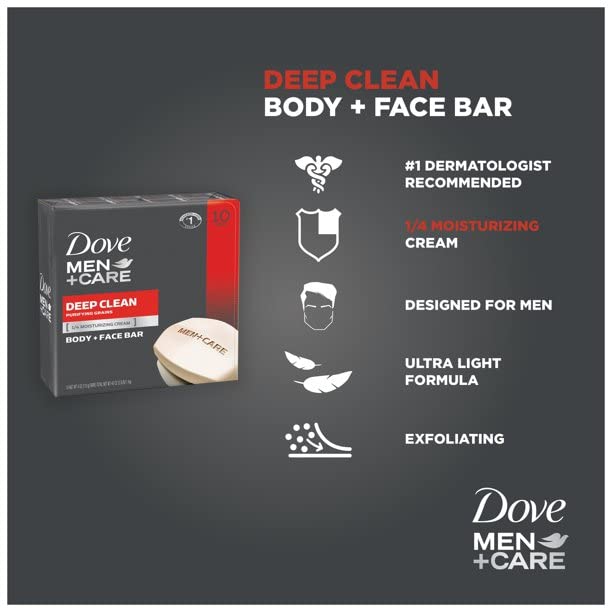 Dove Men's Deep Clean Soap Bar, 3.75 oz, 10 Bars - Image 4