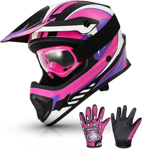 TCMT Kids Full-Face ATV Motorcycle Helmet With Goggles+Gloves