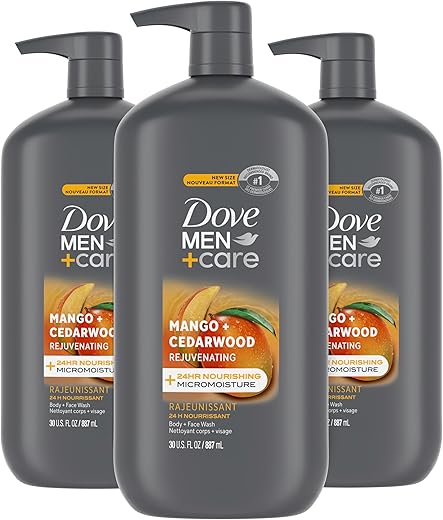 DOVE MEN + CARE Men's Body And Face Wash, Mango & Cedarwood, 3 Pack