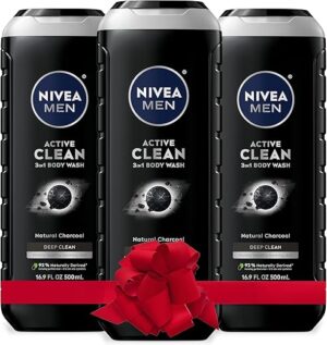Nivea Men Men’s Deep Active Charcoal Body Wash, 3 Pack