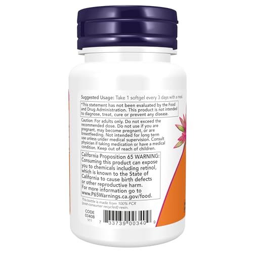 NOW Foods Vitamin A 25,000 IU, 100 Softgels - Image 3