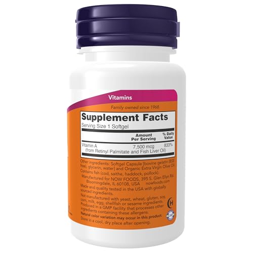 NOW Foods Vitamin A 25,000 IU, 100 Softgels - Image 2