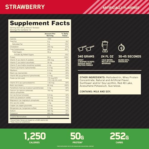 Optimum Nutrition Mass Strawberry Weight Gain Protein Powder - Image 4
