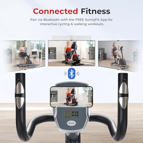 Sunny Health & Fitness Heavy-Duty Recumbent Smart Bike, Wide Seat - Image 3