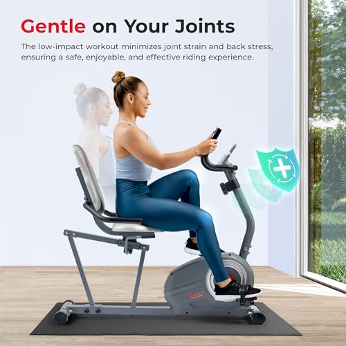 Sunny Health & Fitness Heavy-Duty Recumbent Smart Bike, Wide Seat - Image 4