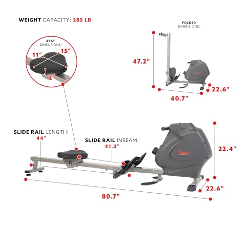 Sunny Health & Fitness Premium Magnetic Rowing Machine With Bluetooth - Image 5