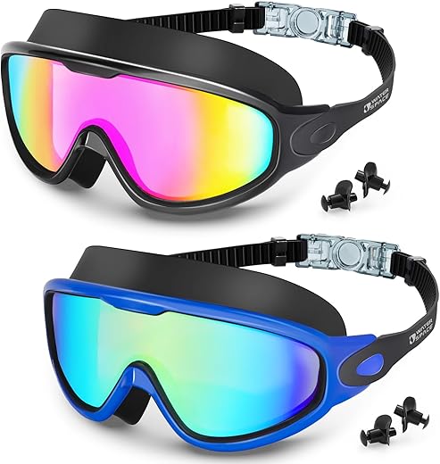 Water Space Swim Goggles 2 Pack, Anti-Fog UV Protection
