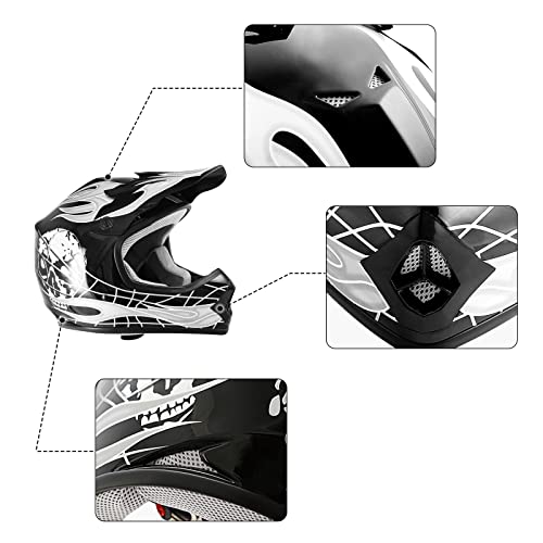 TCMT Kids Youth Black Motorcycle Offroad Helmet Set - Image 5