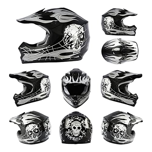 TCMT Kids Youth Black Motorcycle Offroad Helmet Set - Image 2