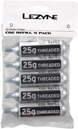 LEZYNE Threaded CO2 Cartridge for Bike Tire Inflation – 25g (5-Pack)