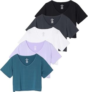 Real Essentials Women’s Dry-Fit V-Neck Crop Top