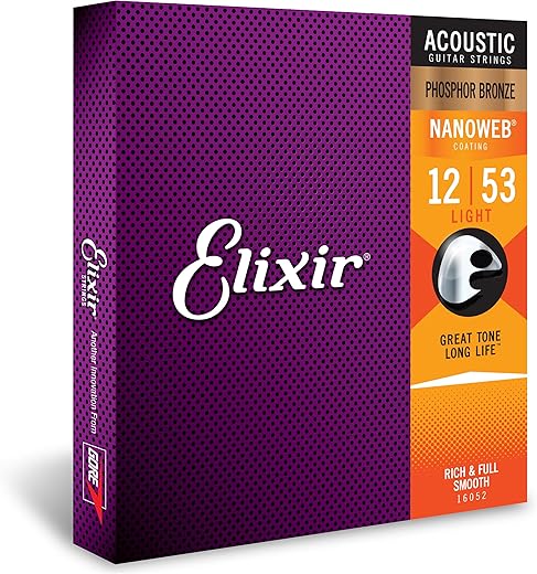 Elixir Acoustic Guitar Strings, Phosphor Bronze, NANOWEB Coating