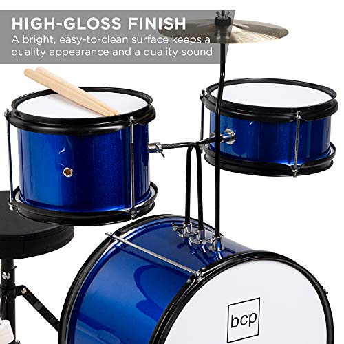 Best Choice Products Kids 3-Piece Beginner Drum Set, Blue - Image 4