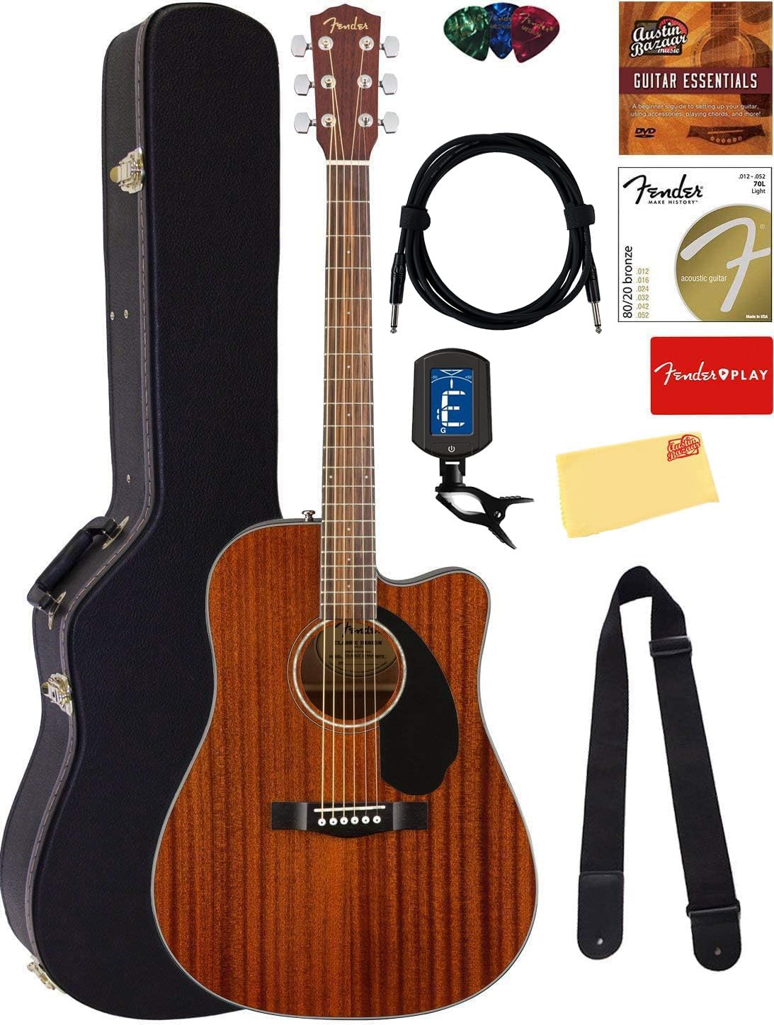 Fender CD-60SCE Acoustic-Electric Guitar Bundle
