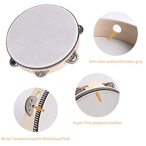 Dreokee 8 Inch Wooden Hand Held Tambourine - Image 3