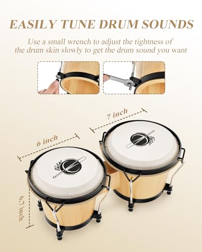 Eastar Bongo Drums 6” and 7” Natural Finish, EBO-1 - Image 3