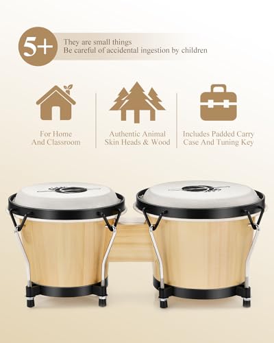 Eastar Bongo Drums 6” and 7” Natural Finish, EBO-1 - Image 5
