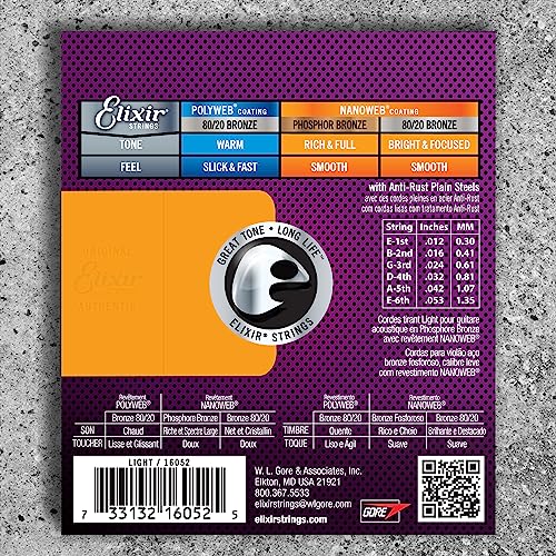 Elixir Acoustic Guitar Strings, Phosphor Bronze, NANOWEB Coating - Image 2