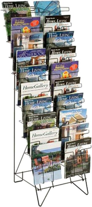 FixtureDisplays FixtureDisplays® 10-Tiered Wire Literature Stand For Floor, 20 Pockets For Magazines, Header – Black 119963