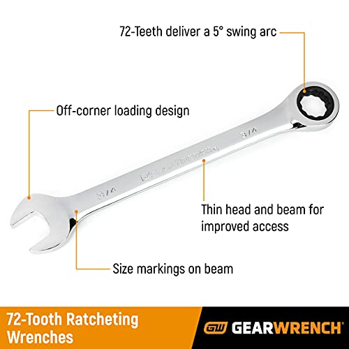 GEARWRENCH 34 Pc. Standard & Stubby Ratcheting Wrench Set - 85034 - Image 2