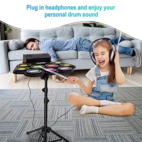 GrowDaily Kids Electric Drum Set, 9 Pads With Stand - Image 3