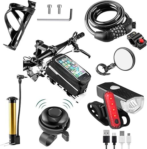 SODPE 8 Pack Bike Accessories Set, USB Rechargeable