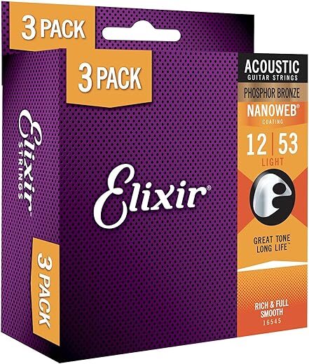 Elixir Acoustic Guitar Strings, Phosphor Bronze, Light 12-53