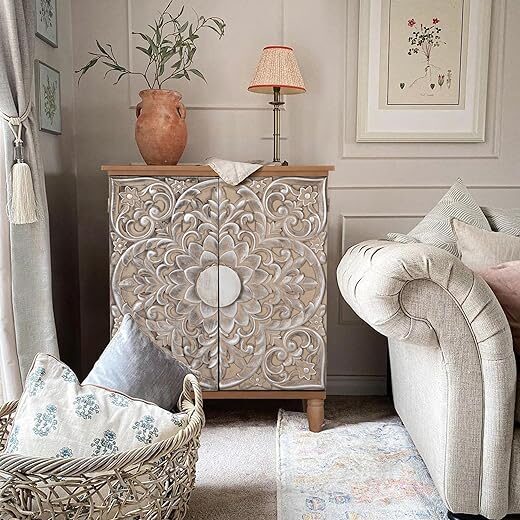 PHI VILLA Antique Storage Cabinet with Doors