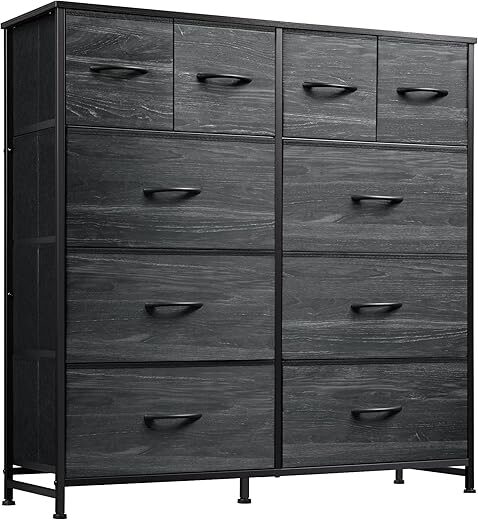 WLIVE Charcoal Black 10-Drawer Fabric Dresser