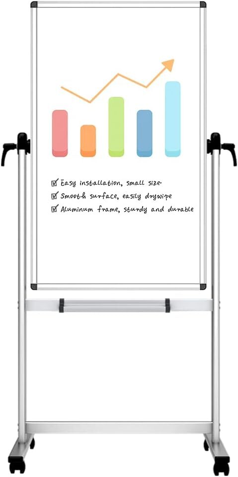 VIZ-PRO Double-Sided Magnetic Mobile Whiteboard, 48×24 Inches