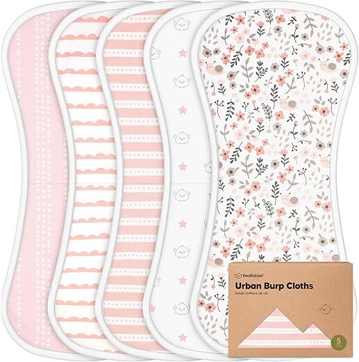 KeaBabies Organic Burp Cloths – 5-Pack Super Absorbent