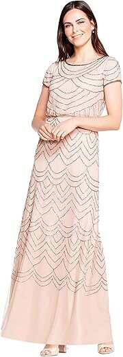 Adrianna Papell Short Sleeve Blouson Beaded Gown